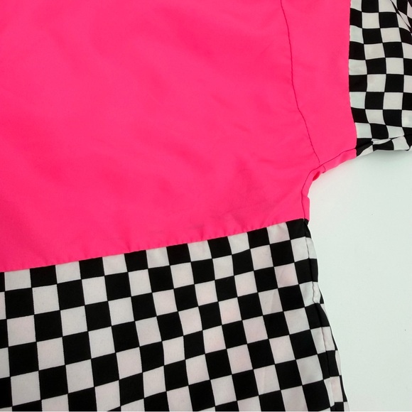 Orange Kiss Windbreaker Womens M Hot Pink Pullover Retro Checkerboard Hoodie Top - Picture 10 of 10